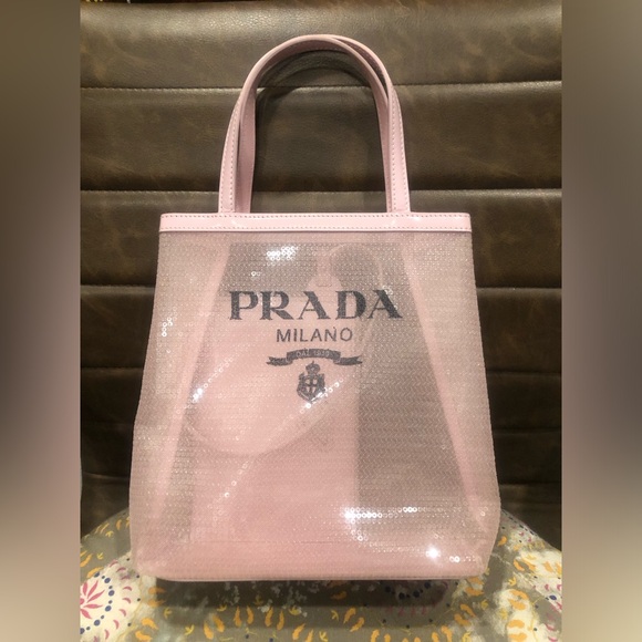 Prada Light Pink Small Sequin Mesh Tote with Matching Wristlet ๐ - Picture 13 of 16